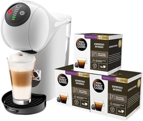 Krups Nescafé Dolce Gusto Genio S, Máquina Compacta de Cápsulas Multibebidas, Alta Presión, Espresso con Crema en 30 Segundos, Parada Automática, Diseño XL, Blanca + 3 Packs de Café Intenso