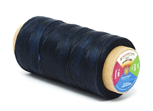 Mandala Crafts Navy Blue Flat Waxed Thread for Leather Sewing Thread - Polyester Waxed Leather Thread Waxed String - 197 Yds 210D 1mm Waxed Cord for Leather Stitching