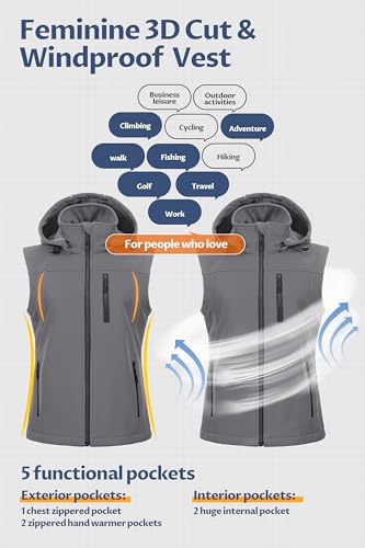 Image of CREATMO US Women's Lightweight Softshell Vest Outerwear Windbreaker Sleeveless Jacket With Removable Hood