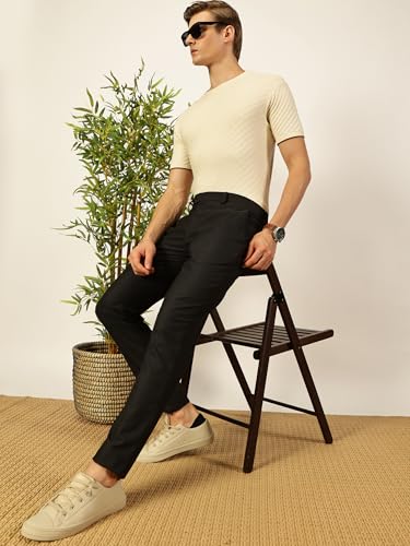Image of Thomas Scott Men's | Textured | Half Sleeve | Slim Fit | 100% Cotton | Round Neck | Casual Tshirt
