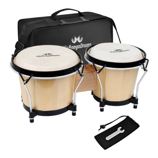 Bongo Drum Set for Adults Kids Beginners Professionals, Upgrade Packaging, Set of 6 and 7 inch Tunable Percussion Instruments, Natural Animal Hides Hickory Shells Wood Metal with Tuning Wrench
