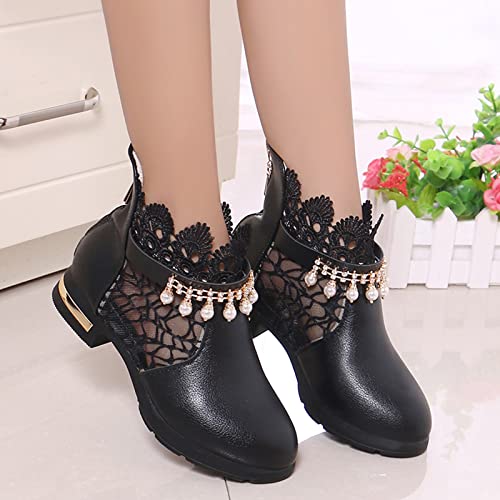 hahuha Botas para meninos e meninas, sapatos de malha de renda, botas de renda antiderrapantes e res