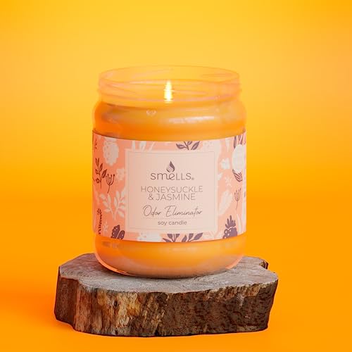 Smells - Odor Eliminator - Premium Soy Wax Jar Scented Candle 12Oz. - 100% Cotton Single Wick - Fragranced Candles That Eliminates Odors: Food, Pets, Smoke And Others (1-Pack, Honeysuckle & Jasmine) #TOP3