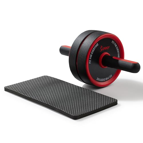Sunny Health & Fitness Waist Trainer Ab Roller with Elbow Support, Training Wheels, Foldable for Home Gym, Abdominal Exercises, Core Strength, Glute Trainer, Crunch Workouts with Optional Dip Station