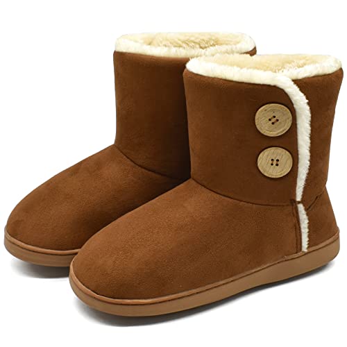 KuaiLu Zapatillas Casa Bota Mujer Invierno Cerradas Babuchas Señoras Caliente Peluche Lana Pelo Altas Pantuflas Botines Comoda Pantufas Mulher Calcetines Interior Patucos Slippers Marrón 38-39