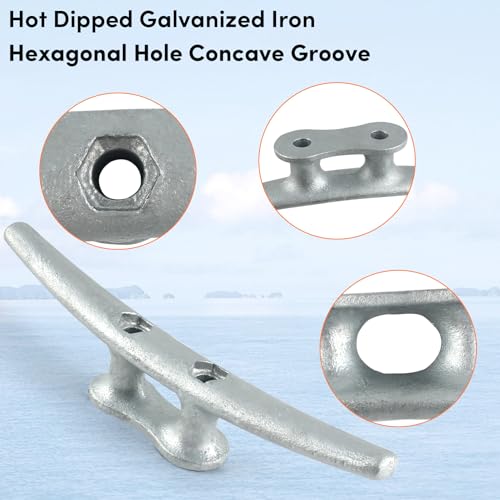 ORLANG 8 Inch Dock Cleat, Hot Dipped Galvanized Cast Iron Boat Cleats with Hardware, Rope Cleat Boat Dock Cleat for Boat Docks, Decks or Nautical Decor (4 Pack) - Thumbnail 3
