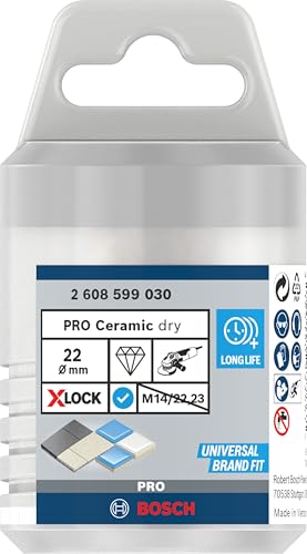 Bosch 1x Couronne de forage PRO Ceramic dry pour petites meuleuses angulaires, X-Lock (pour Carrelage, Carreaux de Hard Ceramic, Ø 22 mm, Professional Accessoire Petite meuleuse angulaire)