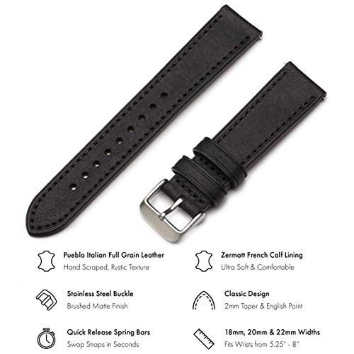 Benchmark Basics Quick Release Leather Watch Bands - Premium Italian Full Grain Leather Watch Straps For Men & Women (20Mm, Black) #TOP1