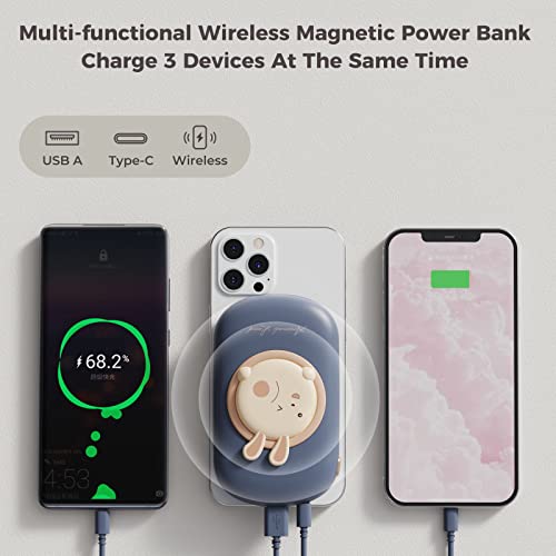 Wireless Magnetic Portable Charger Power Bank Fast Charging 10000Mah Usb C Power Bank, Cute Portable Battery Pack For Iphone 14/13/12 Series, Ipad, Airpods-Blue #TOP1