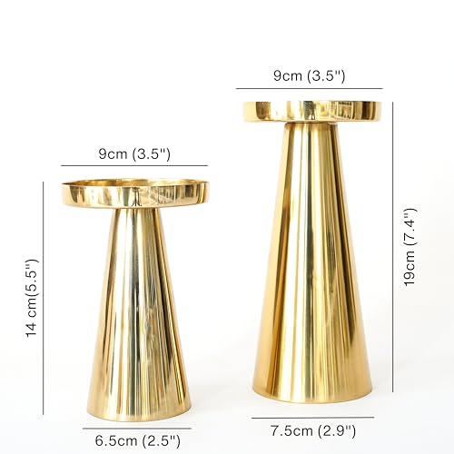 Image of Behoma Handcrafted Gold Metal Pillar Candle Holders Pack of 5 Sets | Decorative Candle Stand Set for Modern Centerpiece for Home Decor, Dining Table, Wedding, Diwali, Christmas & Housewarming Gifts
