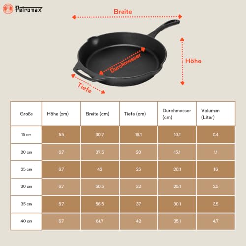 Foto von Petromax Feuerpfanne mit Stiel - Pfanne aus Gusseisen für alle Grill- und Herdarten, Gasflamme, Backofen oder Kochen im Freien - Anbraten, Schmoren und Rösten mit Antihafteffekt - 25 cm Durchmesser