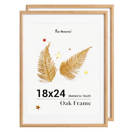 壁用18x24インチの写真フレーム、オークウッドポスターフレーム、18x24インチ、16x20インチのマット付き、18インチx24インチの天然木ポスターフレームアートフレーム、壁装飾用、壁掛けフック付き、2個セット。