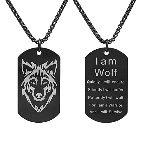 TURTLEDOVE Wolf Necklace Stainless Steel - I am Wolf Fans of Dog Tag Jewelry - Norse Fenrir Pendant of Nordic Scandinavian Amulet