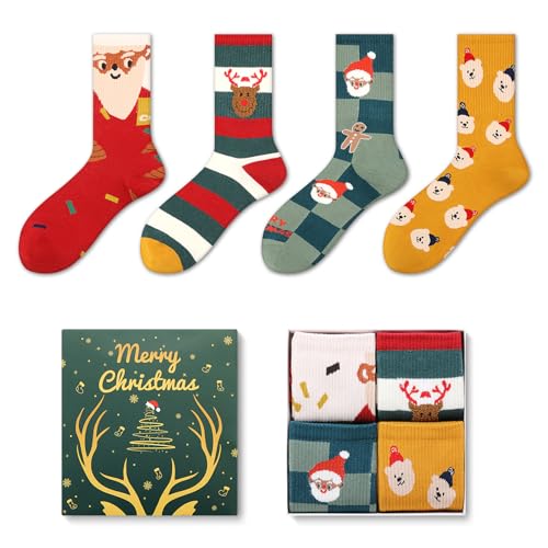 Sawnfay Christmas Socks for Women & Men - 4 Pairs Holiday Socks Gift Set, Mens Christmas...