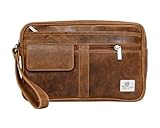 Exion - Neceser de cuero hecho a mano para hombres y mujeres (marrón bronceado)