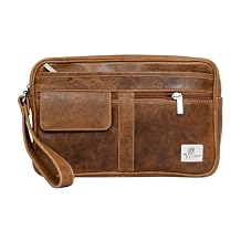 Exion Handmade Leather Toiletry Bag for Men & Women Tan Brown