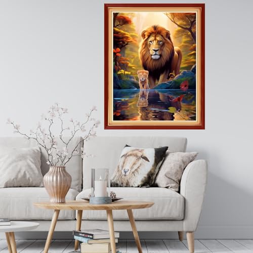 Image of Findvoor Stamped Cross Stitch Kits for Beginner Embroidery Kits for Beginners Adults DIY 11CT Cross Stitch Patterns Needlepoint Kits Crossstitching Kits-Lion Scenery 16x20 inch