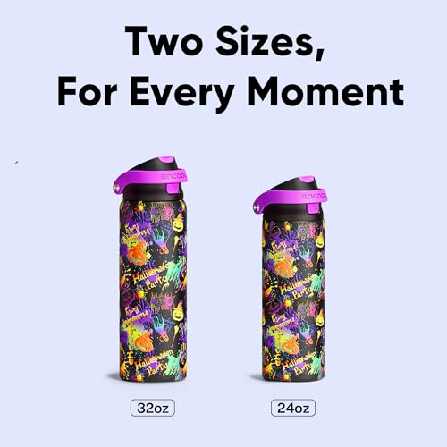 Image of Encool SwiftSip Insulated Stainless Steel Water Bottle with Straw - Leak Proof Sports Water Bottle for School, Travel, Keeps Cold All Day, One-Touch Flip Lid, BPA-Free, 32 oz, Ghost Party