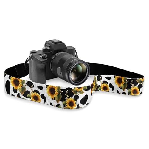 Boatee Cow Patterned Sunflower Camera Strap - Universal Quick Release for DSLR/SLR Cameras - Adjustable, Anti-Slip, Yellow