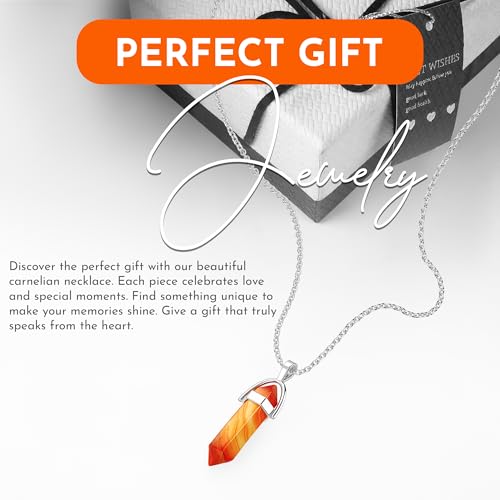 Carnelian Necklace for Women - Orange Necklace Crystal Jewelry - Healing Carnelian Stone Gemstone Necklace - Elegant Birthstone Crystal Necklaces for Women - Handmade Necklaces - Red Crystal Necklace for Men 6
