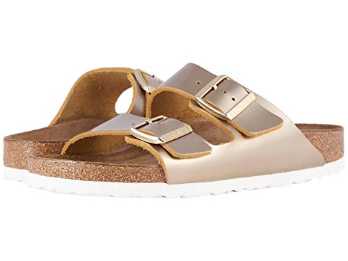Birkenstock Women's Arizona Soft Footbed Spectacular Platinum Leather Sandals N, Spectacular Platinum, 36