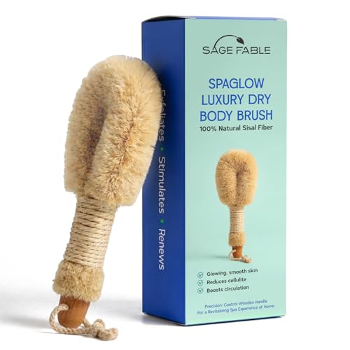 Image of SpaGlow Luxury Dry Body Brush | 100% Natural Sisal Fiber Exfoliating Brush for Glowing Skin, Cellulite & Lymphatic Support | Precision-Control Spa Massage Brush