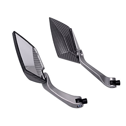 Frenshion Universal Rearview Mirror 8/10mm Diamond Motorcycle Rearview Mirrors For Street Bike Sport Bike Scooter Cruiser Silver Carbon