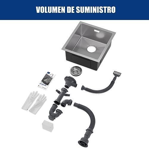 Miniatura 9 de Cecipa Fregadero Cocina 1 Seno 40x44cm, Fregadero De Acero Inoxidable, Fregadero Pequeño Rectangular, Cocina Fregadero Bajo Encimera, Fregadero Sobre Encimera, Kitchen Sink