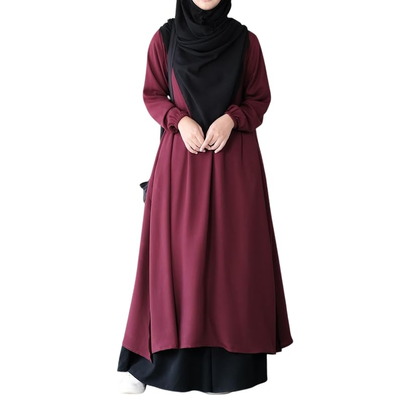 Muslim Closet Two Pieces Abaya Dress with Elasticated Sleeves made with Nida Matte Fabric - Knee length Burqa for Women and Girls