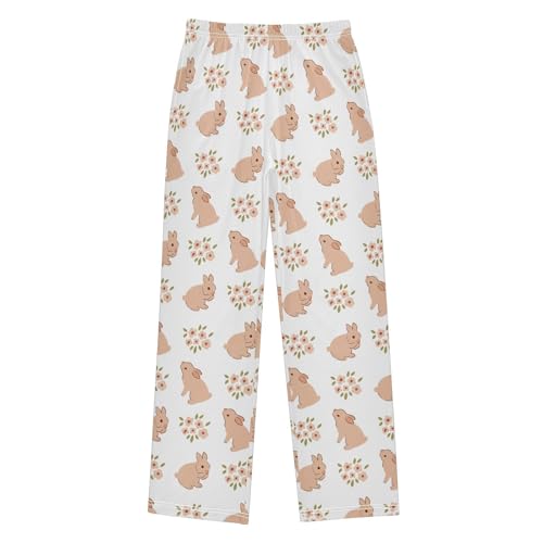 Bunny Wildflowers Boys Long Pants Soft Trousers Elastic Waist Kids Lounge Bottoms with Pockets S-XL