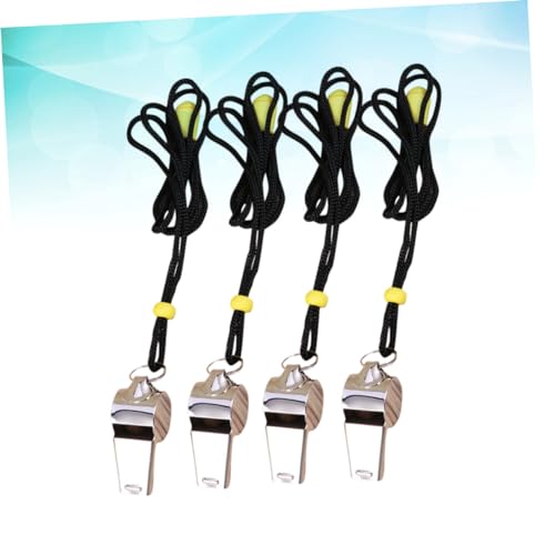 Silbatos de acero inoxidable Hemoton 4 piezas con cuerda miniatura 6