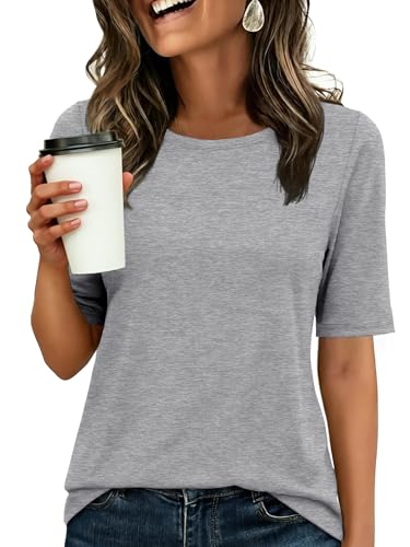 Image of ANRABESS Womens Half Sleeve Tops Crewneck Shirts Basic Fit Work Tee