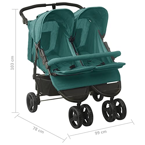 Tidyard Geschwisterwagen Zwillingswagen Kinderwagen Doppelkinderwagen Zwillingsbuggy Zusammenklappbar Grün Stahl