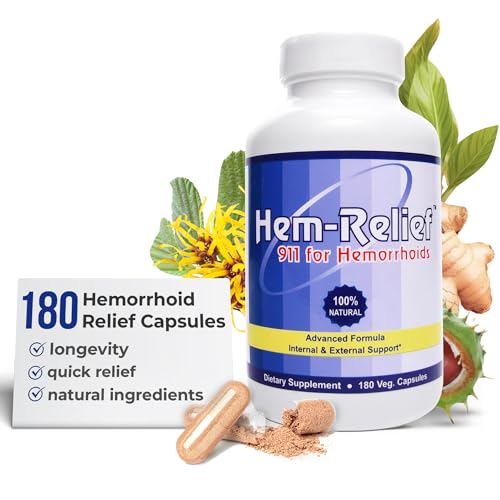 Hem-Relief Western Herbal & Nutrition 911: Natural Hemorrhoid Pills, Eases Itching, Burning & Discomfort, Effective Hemorrhoid Treatment and Capsules, Hemorrhoid Shrinking Treatment 180 Veg Cap