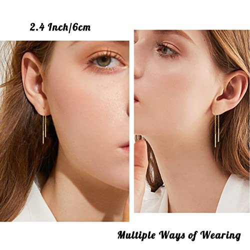 2 Pairs S925 Sterling Silver Chain Threader Earrings For Women Bar Wrap Threader Dangle Drop Earrings Lightweight Minimalist Hypoallergenic Earrings Anniversary Jewelry4