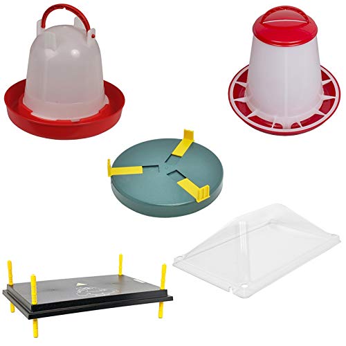 VOSS.farming Kükenaufzucht Komplettset für bis zu 55 Küken 40x60cm Wärmeplatte und Abdeckung + Tränke + Futterautomat + Tränkenwärmer, robust, Aufzucht Küken Frostschutz