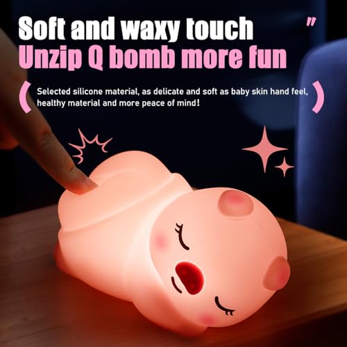 Image of GWALSNTH LED Lying Pig Tapping Lamp, 3 Level Dimmable Nursery Nightlight,Silicone Night Light,Rechargeable Bedside Touch Lamp for Bedroom Breastfeeding