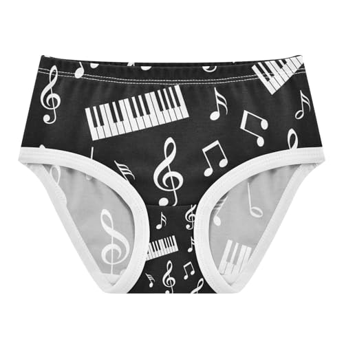 White Musical Notes Black Toddler Underwear Girls, Cotton Girls Underwear, 2T–8 Years