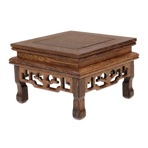 PACKOVE Soporte de Madera Maciza de Alas de Pollo Pequeño Rectangular, Base Estable para Macetas y Estatuas de Buda, Pedestal Oriental Multifuncional para Decoración de Interiores