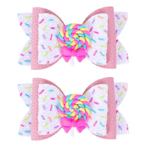 Beleki Lollipop Hair Bows Glitter Hair Clips for Girls Sparkly Confetti Sprinkle Handmade Bows Metal Alligator Hairpin Hair Accessories for Girls Birthday Back to School Party Decor - Pink