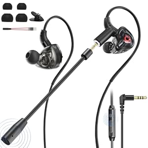 Wired Gaming Earbuds with Microphone, Deep Bass in-Ear Monitors Earphones, HiFi Noise Cancelling Headphones for Music Gaming Video Calling