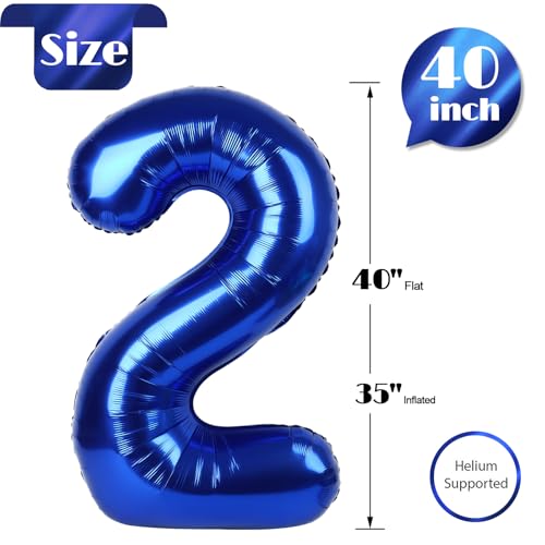 Image of Night Blue 2 Balloon, Number Balloons 40 Inch, 2nd Balloon Number Birthday Decorations, Second Two Birthday Party Supplies, Number 2 Balloon