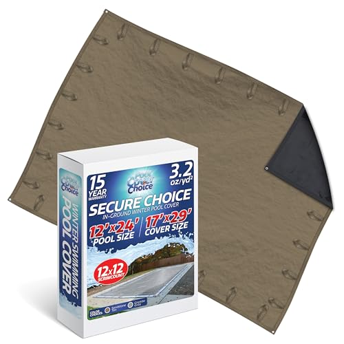 Winter Swimming Pool Cover for 12 ft x 24 ft Inground Rectangular Pool Size, Secure Choice Series, Solid Material, Color - Sandstone Tan, Pool Cover Choice 571224RCHOICE