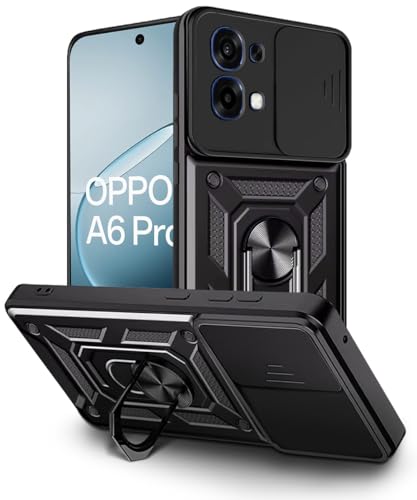 Image of WOW IMAGINE Tough Armor Bumper Mobile Back Case for Oppo A6 Pro 5G | Sliding Camera Cover | Shock Proof 360 Protection | Hybrid PC + TPU | Ring Holder with Kickstand - Black