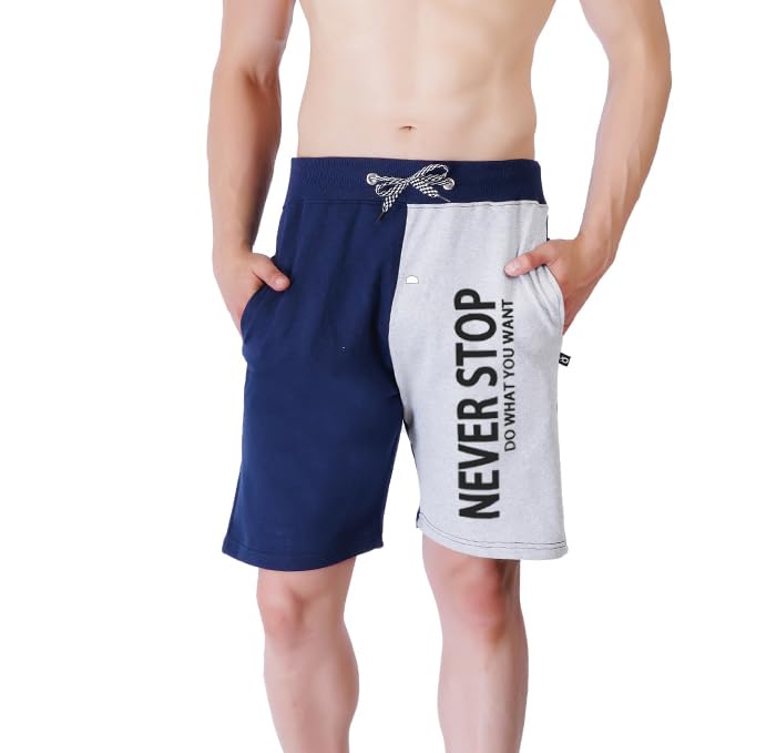 hotfits Men's Blue & Grey Gym,Training, Workout, Sporty Rest Day Cotton Regular Shorts - Never Stop Printed-picture-40