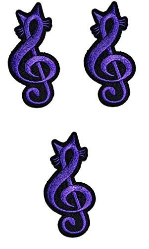 Umama Patch Set Of 3 Purple Treble Clef Sheet Musical Note Music G Musician Sign Cartoon Sticker Fabric Cat Note Iron On Embroidered Patches Appliques Embroidery Craft #TOP11