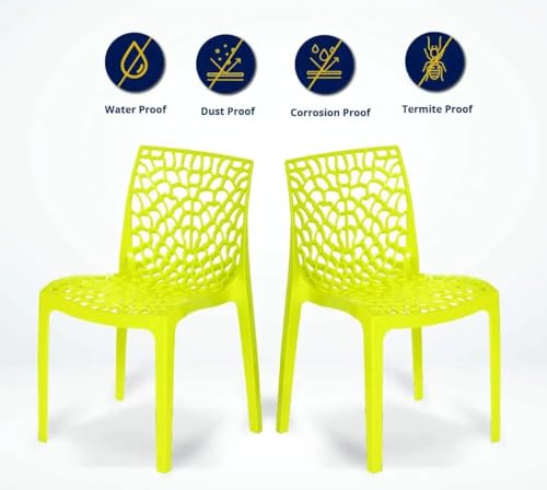 Image of activa Web Designer Plastic Chair for Home, Office and Restaurant and Cafe|Armless Chair for Dining Room| Heavy Duty Outdoor Plastic Chair | Designer Balcony Chair (Yellow, Set of 4)