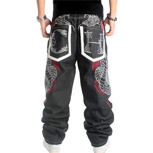 Men's Hip Hop Loose Fit Jeans for Dance and Skateboarding Embroidered Printed Workwear