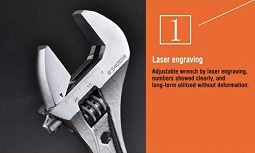 Edward Tools Pro 8" Adjustable Wrench - Carbon Steel Adjusting Design - Crescent Pro Grip for Greater Leverage - Adjustable Width - Spanner Handle - Image 3