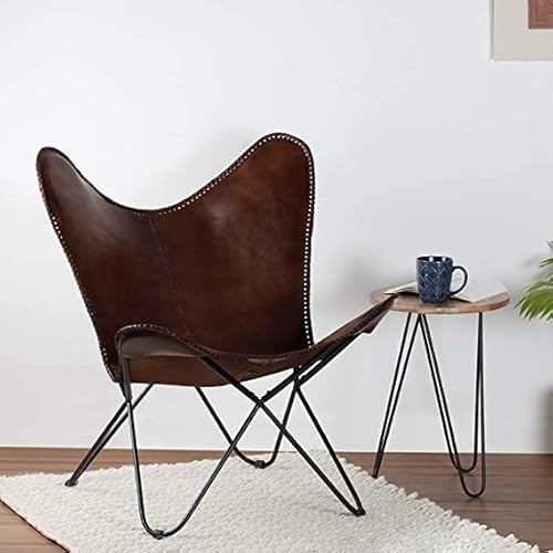 Vintage Brown Leather & Arm Butterfly Chair | Genuine Tan Leather Butterfly Chair Home Decor | Handmade Chair Presented By Presented By Shy Shy Let's The Sky #TOP3